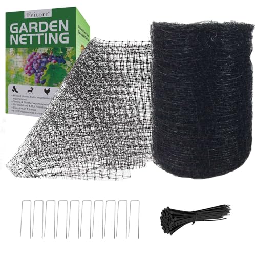 Feitore Deer Fence Netting, 7x100ft Garden Net Bird Netting,Reinforced Edge | Anti-UV Garden Fencing Kit for Plants Fruit Tree Vegetable Protection from Animals, 3/4" Fine Mesh, 10 Stakes & 50 Zip Ties