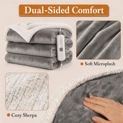 Electric Heated Blanket 72"×84", 4 Heating Levels & 10H Auto-Off | Full Size Light Gray, Sherpa & Soft Microplush, Quick Heating, Machine Washable, for Couch, Bed & Office, Parents' Gifts - color: 02-light Gray, size: Full Size ( 72"x84" )