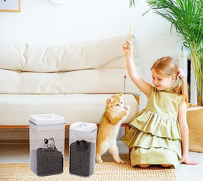 Pethiy Cat Food and pet Cat Treats Storage Container-Clear Plastic-airtight Storage Canister Tins cookie pet jars(Two-piece set) - color: CAT Off white