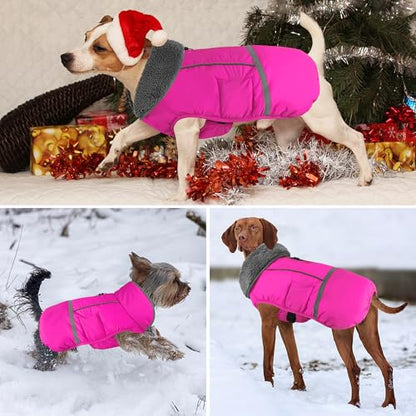 Dogcheer Warm Dog Coat, Christmas Dog Jacket Waterproof Puppy Winter Coat with Buckles, Reflective Adjustable Pet Snow Jacket Turtleneck Fleece Sweater for Small Medium Large Dogs - Pink, M - color: Pink, size: Medium