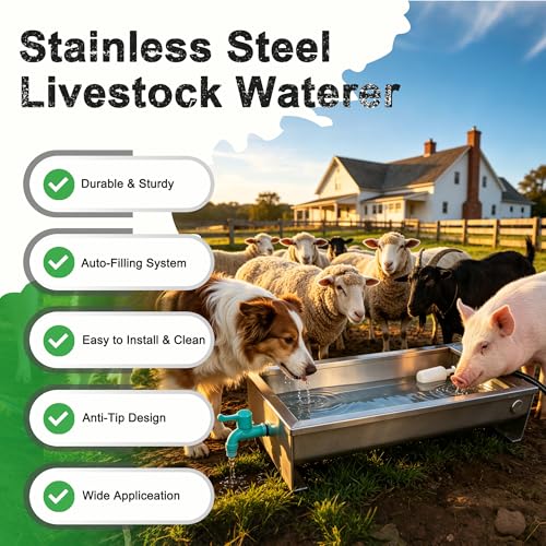 Automatic Livestock Waterer Drinking Trough Large Dog Water Bowl Dispenser 3 Gallon Stainless Steel with Float Valve for Cattle Chicken Goat Horse Pigs Poultry Outdoor Animals - size: 3 Gallon