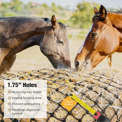 Round Bale Hay Net for Horses-5x5ft Size, Nylon Net with 1.75 Inch Holes