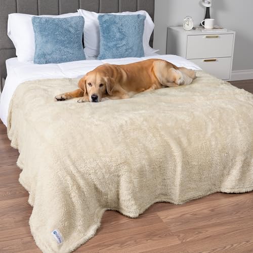 PetAmi Fluffy Sherpa Waterproof Dog Blanket for Pet Cat Queen 90x90, Beige - color: Beige, size: Queen (90x90)