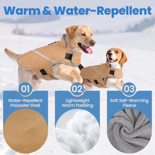 VIVAGLORY Dog Jacket Warm Snowrap Dog Winter Coat Vest, XXS, Khaki - color: Khaki, size: XXS(Chest: 12-15'')