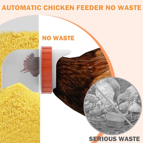 55LBS Automatic Chicken Feeder No Waste 5 Ports Metal Poultry Feeder with Adjustable Legs Perspective Window Latch & Handle for Chickens Bantams Pheasants - size: 5 Ports - 55 LBS
