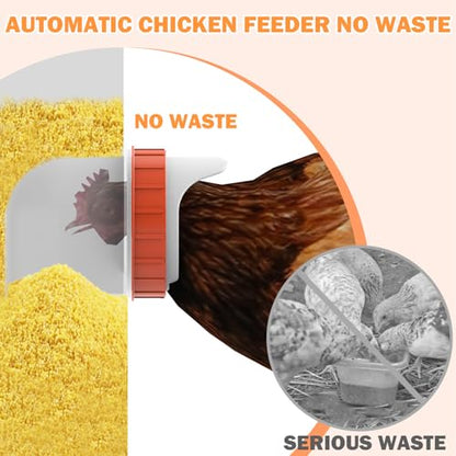 55LBS Automatic Chicken Feeder No Waste 5 Ports Metal Poultry Feeder with Adjustable Legs Perspective Window Latch & Handle for Chickens Bantams Pheasants - size: 5 Ports - 55 LBS