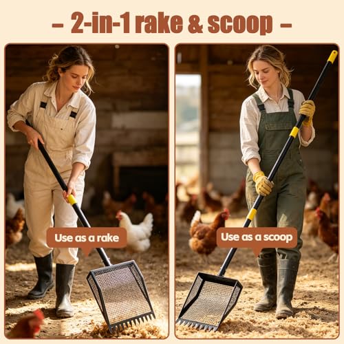Chicken Poop Scooper, 42-84" Adjustable Chicken Coop Pooper Scooper, Black