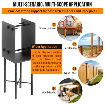 2 pack Heavy Duty Stainless Steels U-Shape 6"x6"(Actual 5.5"x5.5") Wet Concrete Fence Post Holder for Terrace psot base, Wood Gazebo, Fences, Deck railings wood post bracket anchors (Dark Grey) - size: 6"x6"(Actual 5.5"x5.5")