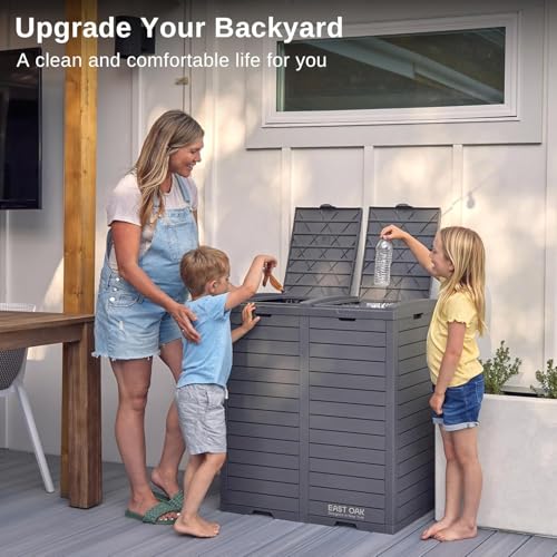 EAST OAK 76 Gallon Outdoor Trash Can, Waterproof Resin Garbage Can with Tiered Lid and Drip Tray, Outside Trash Bin for Patio, Kitchen, Backyard, Deck, Gray - size: Large 76 gallon