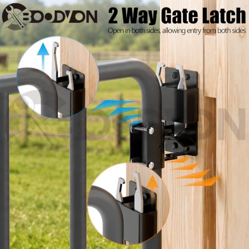 2 Way Gate Latch, Heavy Duty Lockable Two Way Farm Gate Latch for Metal Tube Gates, Livestock, Horse Corral, Ranch, Stable, Self-Locking Fence Gate Hardware, 2 Pack