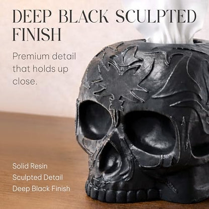 Gothic Skull Tissue Box Cover, Black, Square by Death Decor - color: Black