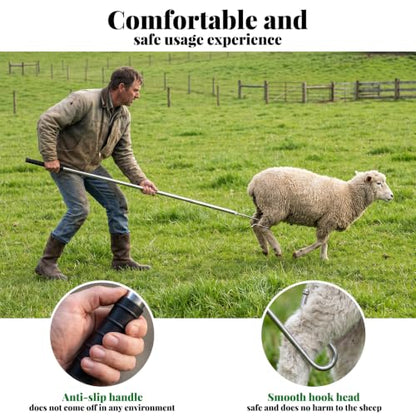 304 Stainless Steel Goat Sheep Catcher Hook, Adjustable Livestock Leg Grabber Tool 44"–70", Heavy Duty Shepherd Crook for Farm Shearing, Milking & Health Checks