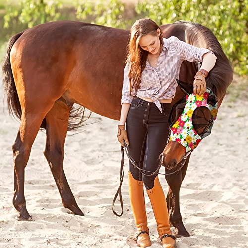 Frienda 4 Pcs Horse Fly Mask with Ears Mesh Comfort, Flower, Large - size: Large