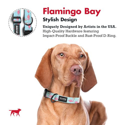Tuff Pupper Premium Adjustable Dog Collar, Stylish Pattern Collars Designed in USA, Quick Release Buckle, Flamingo Bay Small (0.7 Inch Wide x 8-12 Inch Neck) - color: Flamingo Bay, size: Small