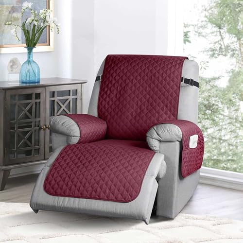 Louis Donne Reversible Quilted Recliner Slipcover Water Resistant Furniture Protector for Recliner Armchair Sofa Cover Anti Slip Chair Cover with Side Pockets for Living Room Home Decor Warm Red