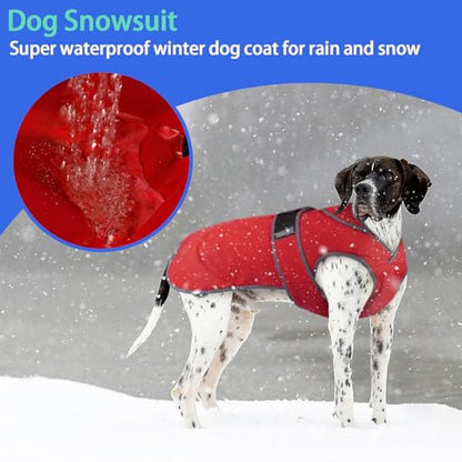 MIGOHI Reflective Waterproof Dog Coat, Medium, Red, Fleece Lined, Stormguard - color: Red, size: Medium