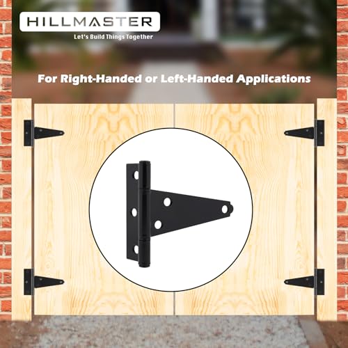 Hillmaster 4 Inch T-Strap Heavy Duty Shed Door Hinges - Black Tee Hinge for Wooden Fences, Shutter, Window, Yard, Barn Door, Outdoor (2 Pack) - size: 4in 2Pack