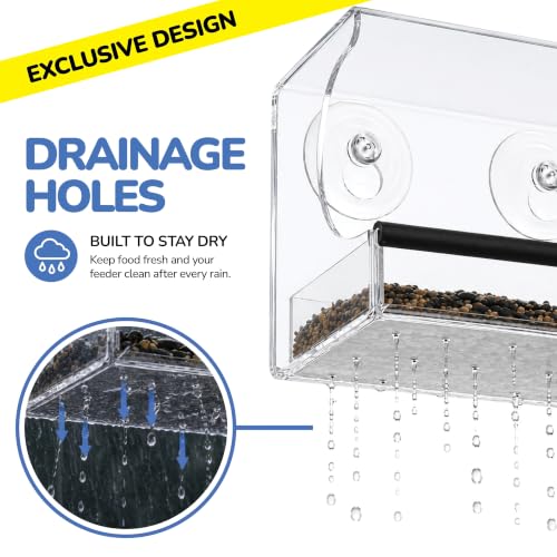 Kool Krafts Window Bird Feeder Kit for Kids & Families – Includes 1 lb USA Made Bird Food, 24-Page Educational Bird Guide Booklet, Removable Tray & Water Cup