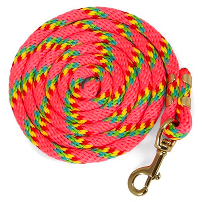 Jeffers Neon Poly Horse Lead Rope with Brass Bolt Snap, 8' - Spiral Pink - color: Pink with Spiral Pattern, size: 5/8inch x 8inch