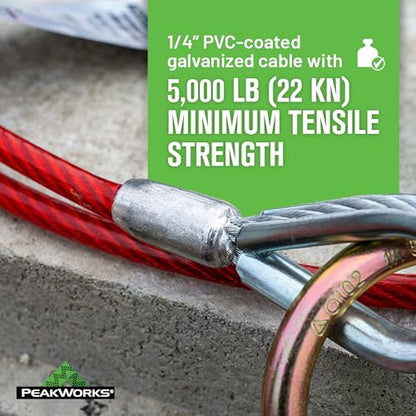 Peakworks Cable Anchor Sling - Reusable Cable Sling Anchor Point with O-Rings Ends - OSHA Compliant Fall Arrest Protection (Available in Multiple Lengths) - size: 2 ft.