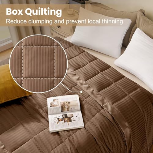 downluxe Queen Size Blanket with Satin Trim, Lightweight Down Alternative Blankets Queen Size for All Season, Machine Washable (Brown, 90x90 Inch) - color: Brown, size: Queen