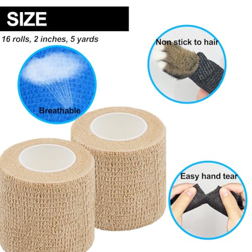 16 Pack Self Adhesive Bandage Wrap 2 Inches - color: Beige, size: 2 In-16Pack