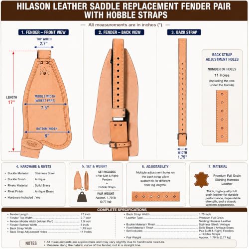 HILASON Leather Saddle Replacement Fender Pair with Hobble Straps, Genuine Skirting Leather Stirrup Leathers, 2 Inch Wide - color: Tan