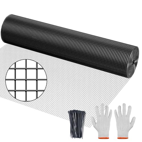 Hardware Cloth, 1/2 inch 48" x 50' Galvanized Chicken Wire Fence, 19 Gauge Vinyl Coated Wire Mesh Roll, Black Welded Wire Fencing Roll Gopher Wire Mesh Roll for Garden Fencing Rabbit Snake Wire - color: 48" x 50' Black