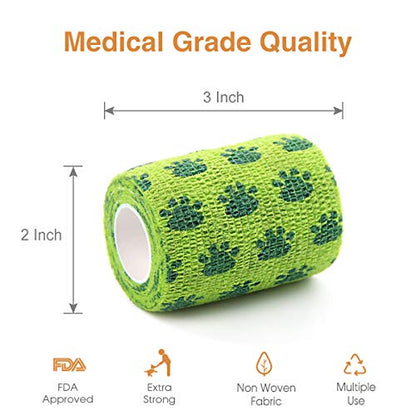 AUPCON Vet Wrap Cohesive Bandages Bulk Self Adhesive Bandage Wrap Self Adherent Wrap Non-Woven for Dogs Pet Animals & Ankle Sprains & Swelling 2 Inch x 5 Yards (3 Inch Print Claw) - color: 3 Inch Print Claw