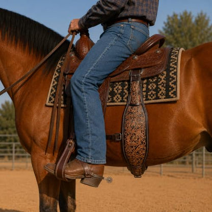 Horse Floral Tooled Leather Rear Flank Saddle Cinch Billets 97101 - color: Antique Brown