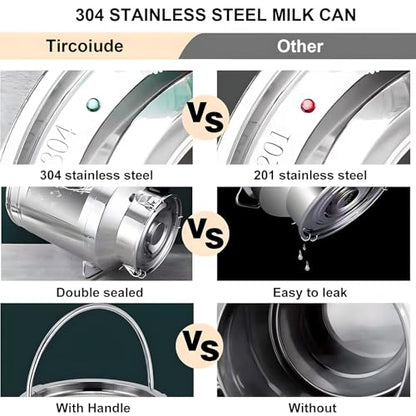 304 Stainless Steel Milk Can with Spigot 5L/1.3 Gal Milk Can Drink Dispenser with Sealed Lid & Handle, for Iced Tea, Water, Milk, Wine, Juice, Home Kitchen, Cafes, Restaurants - size: 169.1 Ounces