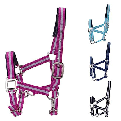 Adjustable Horse Halters - Heavy Duty Nylon Webbing & Hardware, Padded with Anti Chafing Foam-Cushioned on Crown & Nose - color: Rose Red, size: Cob