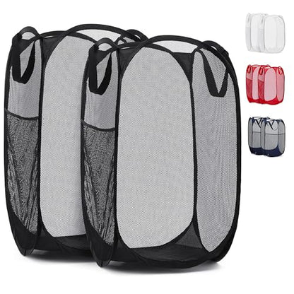 Handy Laundry Mesh Pop-Up Hamper Collapsible with Side Pocket 2-Pack - color: Black, 2-PACK