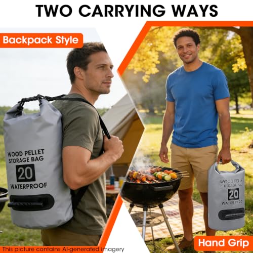 33LB Wood Pellet Storage Bag, Waterproof Charcoal Container, 1PCS - color: Grey-1pcs