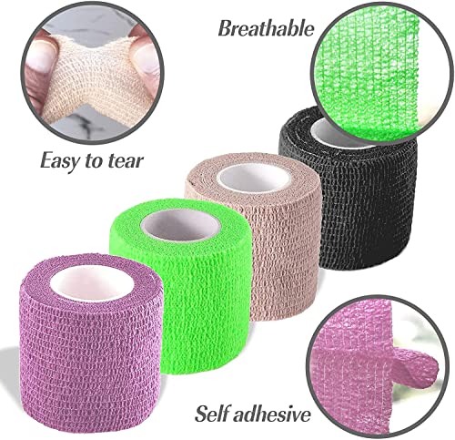 Self Adhesive Bandage wrap, Elastic Bandage wrap 2 inch, Wrap for Injury | Self adhering, Self adherent cohesive wrap, adhesive wrap bandage rolls,For Sports, First Aid Tape, 5 Yards, 6 Pack - size: 2 Inch