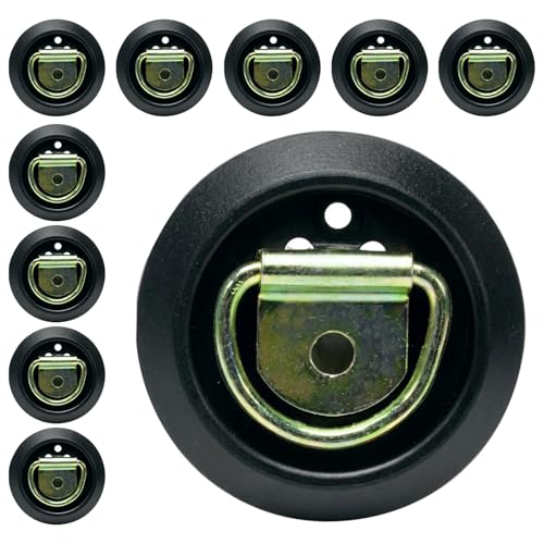 DC Cargo Mall 10 D-Ring Tie-Downs with Plastic Pan Fitting, Anchor Trailer Cargo Load with Floor Flush Surface Mount D-Rings; Safe Tie-Down Working Limit 533 pounds