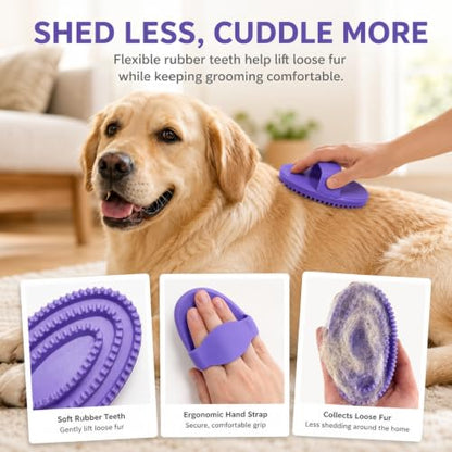 Rubber Curry Comb for Horses, Dogs & Cats, Pet Bath Brush with Hand Strap - color: Purple Rubber Curry Comb