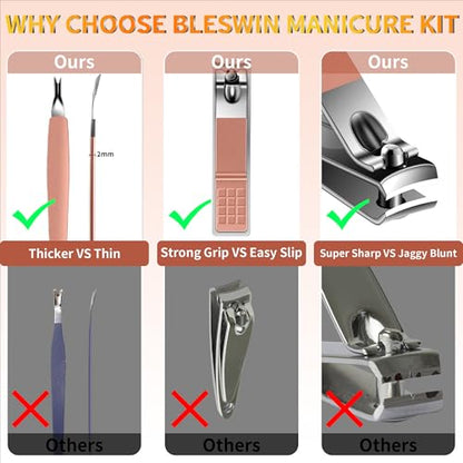 Manicure Set 16Pcs Professional Stainless Steel Pedicure Kit Mens Grooming Kit Fingernail & Toenail Clippers Set Manicure Kit with Luxurious Travel Bag, Sharp Nail Scissors and Clipper (Pink) - color: 16Pcs-Pink