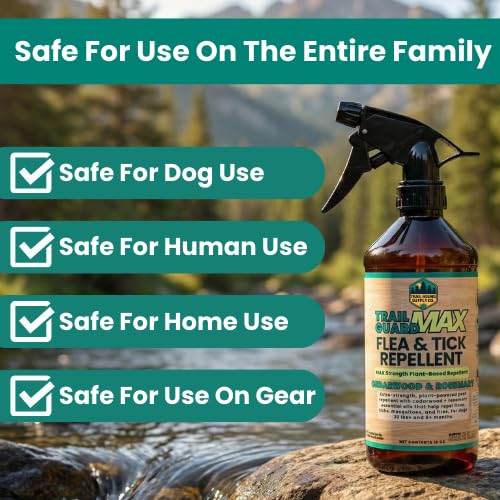 Trail Guard MAX - Natural Extra Strength Insect, Flea and Tick Spray for Dogs, People & Home (16oz MAX Strength, Cedarwood & Rosemary) - size: 16oz MAX Strength