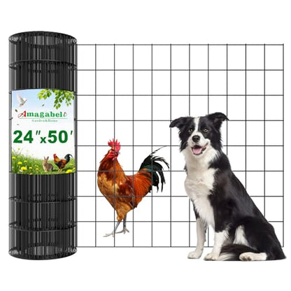 Amagabeli Black Coated Welded Wire Fence 2 inch x 3 inch 24inch x 50ft 16 Gauge Garden Fence Chicken Wire Fencing Roll PVC Vinyl Coating Metal Wire Flower Bed Dog Barrier Plant Poultry Netting Cage - color: Black, size: 2''x3'' 16GA 24''x50'