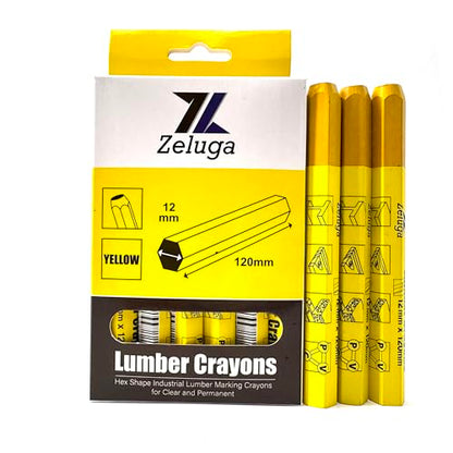 Zeluga 4.7in. x 0.47in. Hex Shape Industrial Lumber Marking Crayons for Clear and Permanent Markings, Yellow 12 Pack
