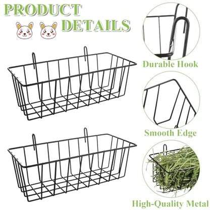 WOPPLXY 6 Pcs Rabbit Hay Feeder, Heavy Duty Metal Rabbit Hay Rack with Hooks, Bunny Hay Feeder Rack, Metal Rack Hay Holder for Rabbits Guinea Pigs, Small Animal Cage Accessories(9 x 4 x 2 Inch)