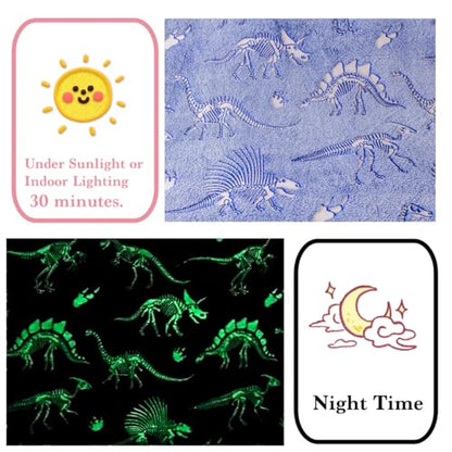 Best Gift Dinosaur Gifts Toys for Kids Boys, Fossil Pattern Blankets Glow in The Dark Throw Blanket, Soft Plush Kids Blanket, Fun Theme, Birthday, 50"*60", Blue - color: Dinosaur Fossil Blue
