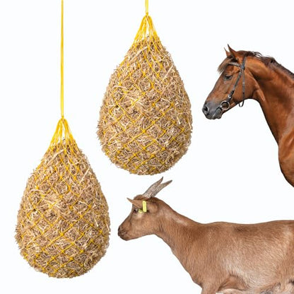 Slow Feed Hay Nets for Horses, 2 Pack,40 Inch,2 Inch Holes,Yellow - color: Yellow