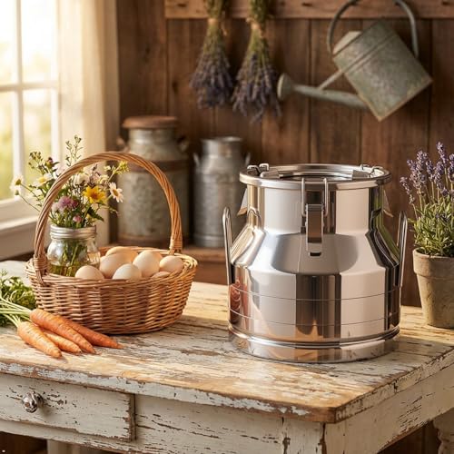 3.17 Gallon Stainless Steel Milk Can 12L Milk Jug | Food-grade Stainless Steel Container, Milk Bucket, Water Jug, Silicone Sealed Lid, Heavy Duty - size: 12 L/3.17 Gallon