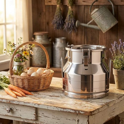 3.17 Gallon Stainless Steel Milk Can 12L Milk Jug | Food-grade Stainless Steel Container, Milk Bucket, Water Jug, Silicone Sealed Lid, Heavy Duty - size: 12 L/3.17 Gallon