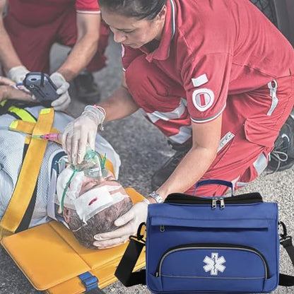 Empty Medicine Bag for Travelling Red First Aid Bag On Call Trauma Bag EMT First Responder Carrier Bag Medical Supplies Kit Emergency Bag for School(Bag only) - color: Blue