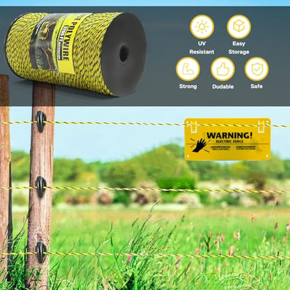 NQN Upgrade Electric Fence Polywire 3285FT,1000 Meters, 6 Stainless Steel Strands for Reliable Conductivity, Portable Electric Fencing, UV Resistant, Rust Resistant, Highly conductive, Easy to Install - size: 3285 Feet
