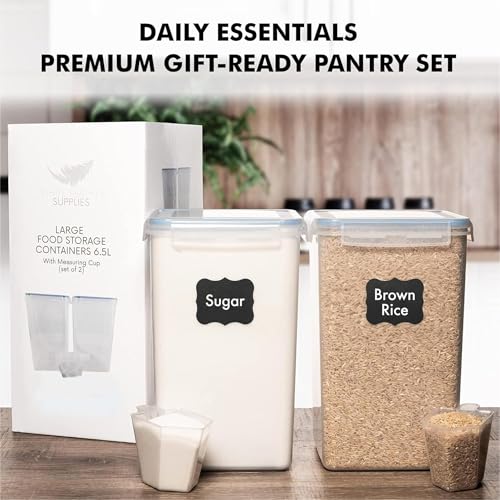 WHITE FEATHER SUPPLIES 2 PC [7 Qt / 6.5L / 220 Oz] Large Food Storage Containers with Lids Airtight - BPA Free Clear Plastic Kitchen and Pantry Storage Containers for Cereal, Flour, Sugar, Rice - color: Clear - 2 Pack