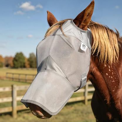 Raelitego Horse Fly Mask with Ears no Nose, Breathable Mesh UV Protect (XL) - size: XL